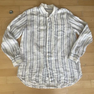 Men’s 120% Lino Linen Shirt Pure Linen Ecru Blue Stripes XL - Picture 1 of 17
