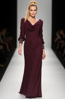 Badgley Mischka Runway Gown sz 0 Merlot Burgundy Draped Sleeve Modest $1,100 - Image 1 of 4