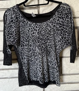 BKE schwarz silber Bluse Gr. Small Schimmer Leopardenmuster Strick Top Urlaub Party - Bild 1 von 7