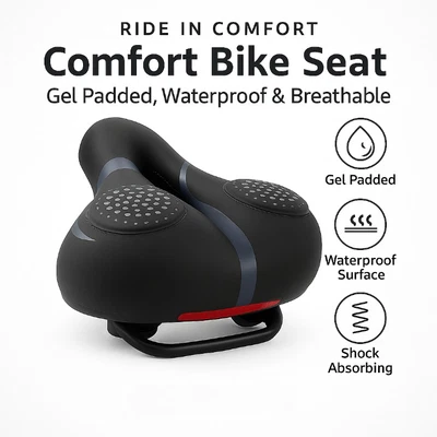 Comfort Bike Seat Men Women Wide Gel Padded Saddle Shockproof Waterproof MTB - Image 1 of 4