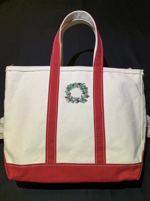 L.L. Bean Boat and Tote Christmas Wreath Design Red Accent Canvas Bag Monogram - Image 1 of 4