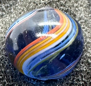DEEP BLUE SWIRL MARBLE .69" HANDMADE ANTIQUE banded GERMAN 17.5 mm INNER BANDS - Picture 1 of 9