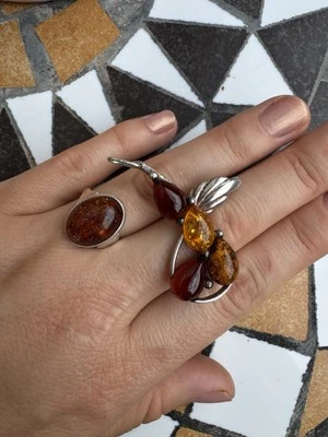 Parure Ciondolo E Anello Ambra Argento 925 - Immagine 1 di 4