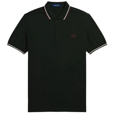 Fred Perry Red/White Twin Tipped Dark Green Polo Shirt - Imagen 1 de 2