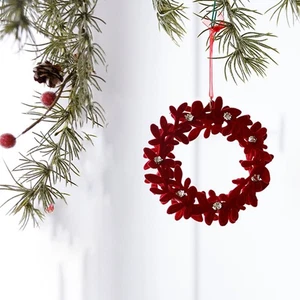 Red Velvet Christmas Wreath Set 3 Pieces 115cm for Indoor Outdoor Settings - Photo 1/6