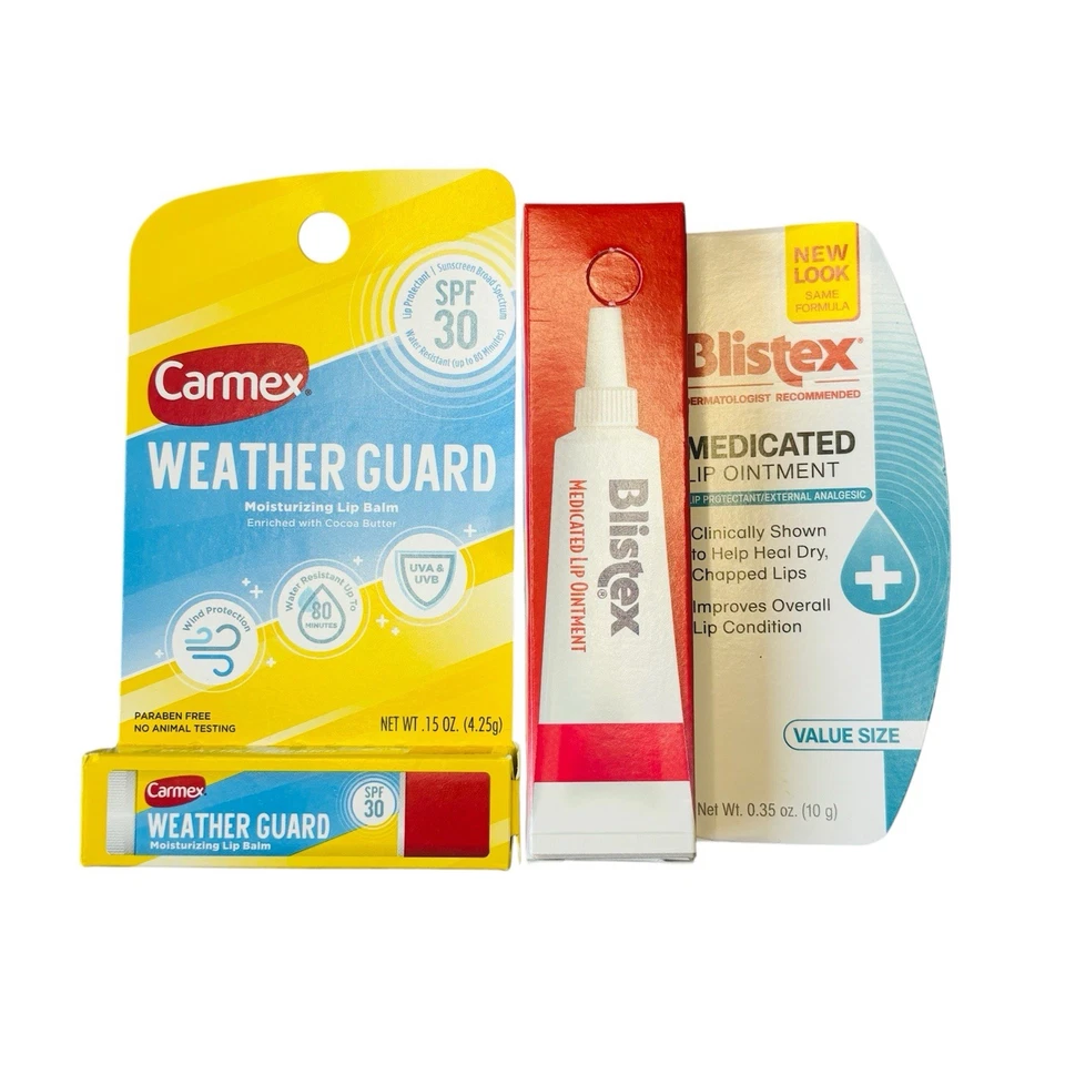 Ungüento labial medicado Blistex (x1) y bálsamo labial protector contra la intemperie Carmex (x1) Foto 1 de 2