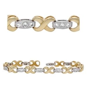 14k Yellow & White Gold 1.50ctw Diamond Hugs and Kisses XOXO Bracelet - Picture 1 of 2