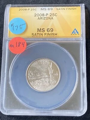 2008-P ARIZONA Washington Quarter MS69 ANACS  M184 - Image 1 of 2