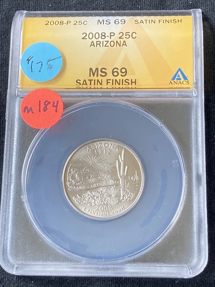 2008-P ARIZONA Washington Quarter MS69 ANACS  M184 - Image 1 of 2