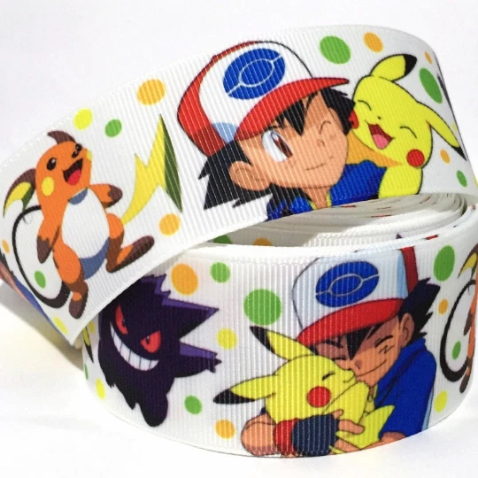 GROSGRAIN RIBBON 5/8", 7/8",1.5", 3" Pokemon For Birthday Christmas Halloween - Изображение 1 из 1