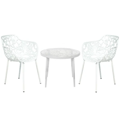 LeisureMod Devon 3-Piece Aluminum Patio Dining Set with Table and 2 Armchairs — 第 1/4 张图片