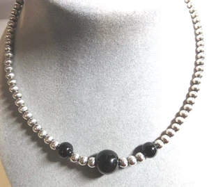 Halskette Sterlingsilber 20,5 Zoll Perlen Knebelverschluss schwarzer Onyx 40,6 Gramm - Bild 1 von 8