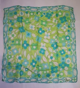 Vintage Vera Hand Rolled Silk Scarf Blue Green Floral Retro Design 22"x22" - Picture 1 of 3