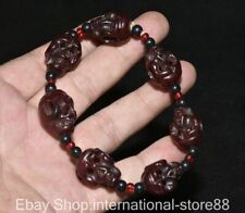 4.6" Rare Old Chinese Red Jade Carving Dynasty Skull Head Jewelry Bracelet