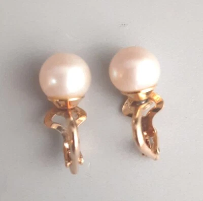 Pearl Stud Earrings Clip On 8mm Gold Tone - Image 1 of 4