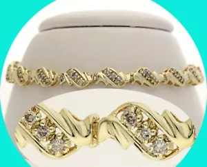 Diamond Wave Bracelet .92CT Yellow Gold 7 3/8” Long - Picture 1 of 8