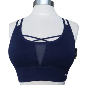 Saucony Navy Blue Activewear Criss Cross Back Workout Sports Bra Size Small - Picture 1 of 6