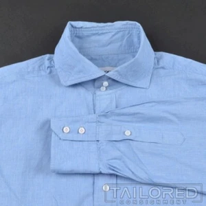LUXIRE Solid Blue Cotton Mens Luxury Dress Shirt - BESPOKE 16.5 - Picture 1 of 7
