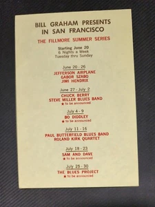 Billete de mano Jimi Hendrix 1967 Fillmore San Francisco (EE. UU.) Bill Graham de colección original - Imagen 1 de 2