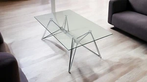 Modern Rectangular Coffee Table, 110cm Tempered Glass Top, Silver Chrome Frame - Picture 1 of 7