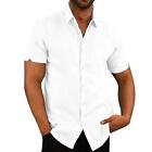 Men Plain Short Sleeve Pocket Shirts Beach Casual Button Down Formal Dress Shirt