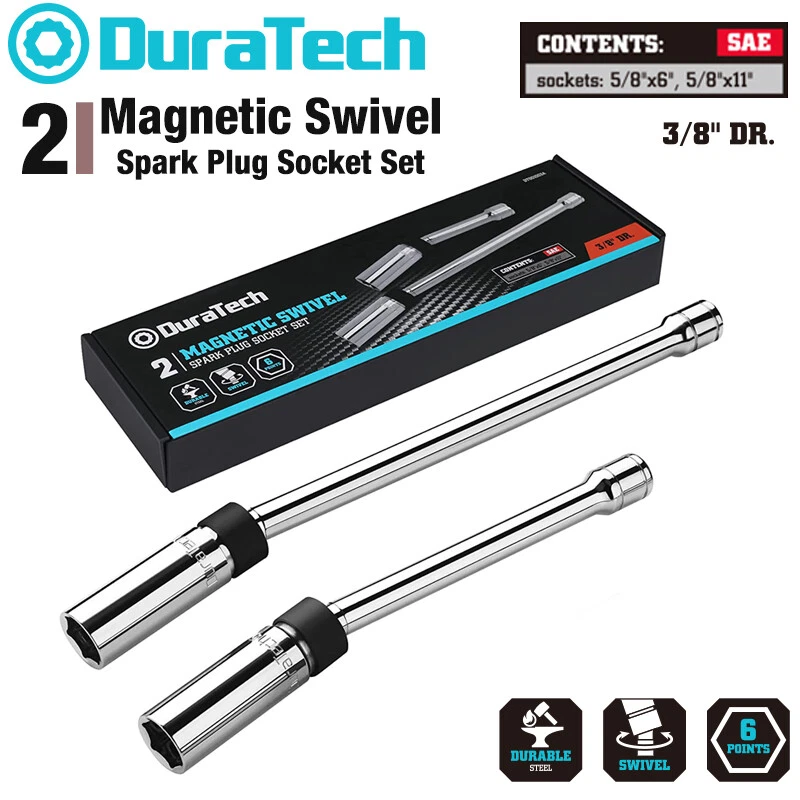 DURATECH 2PC  3/8" Drive Magnetic Swivel Spark Plug Socket Set 5/8" Sockets 6 PT - Image 1 of 4