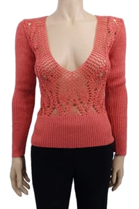 BCBG MAXAZRIA ORANGE WOLLMISCHUNG GEHÄKELT & STRICK PULLOVER GR. S - Bild 1 von 6