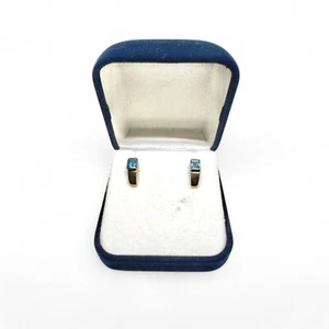 9ct Gold Earrings with Blue Stones, 1cm x 0.4cm, 1.16g - Picture 1 of 3