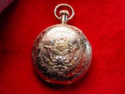 WALTHAM 0 SIZE HUNTING CASE  WATCH MULTI COLORED GOLD FILLED-RUNNING!  #2722 - Image 1 of 4