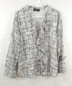 Karl Lagerfeld Womens Top Small Ruffle Front Long Sleeve Career Black White - Imagen 1 de 7