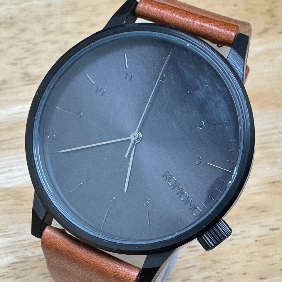 Winston Komono Quartz Watch Men 30m Black Brown Leather Japan Analog New Battery - Image 1 of 4