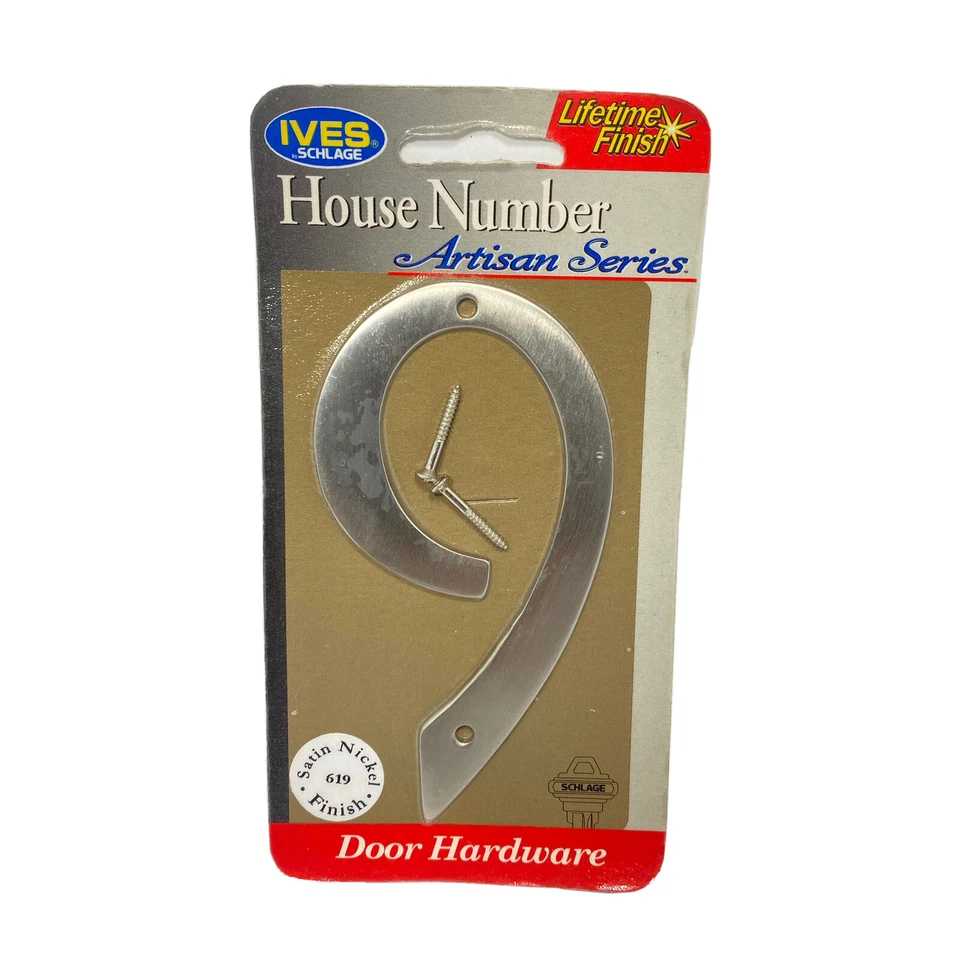 Ives SCHLAGE 4 inch House Number (9) Nine Artisan Series Satin Nickel - Image 1 of 1