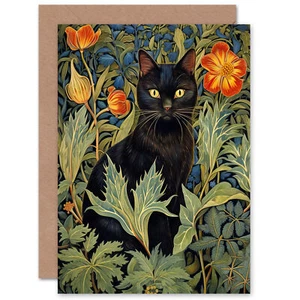 Black Cat in Wildflower Meadow Mothers Day Thank You Blank Greeting Card - Picture 1 of 4