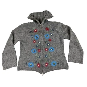 Route 66 Sweater Womens Size XL Wool Blend Cardigan Embroidered Floral 2 Zip Up - Picture 1 of 6