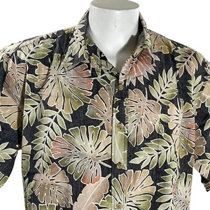 Cooke Street Hawaiian Shirt XL Tropical Leaves Floral Reverse Print Pale Black - Picture 1 of 7