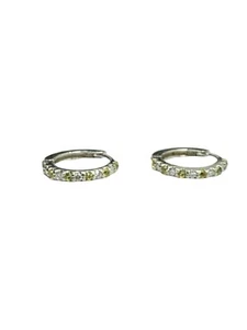 1/3 ctw Genuine Diamond Yellow Sapphire Mini Hoop Earrings Huggie 14k White Gold - Picture 1 of 6