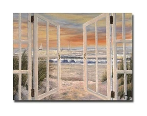 Trademark Fine Art ELONGATED WINDOW Printed Canvas Beach WALL ART Joval 15 x 30 - Picture 1 of 12