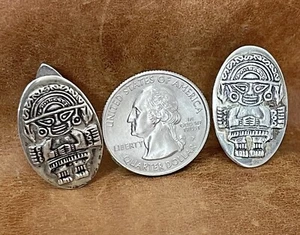 Vintage Estate Peruvian 925 Sterling Silver Carved Inca God Oval Mens Cufflinks - Picture 1 of 12