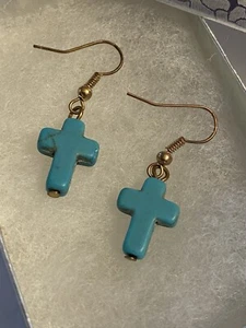 Turquoise Cross Dangle Earrings - Picture 1 of 11