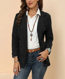 CELLABIE Black Marled Lapel-Collar Blazer Women's Size Large - Picture 1 of 3