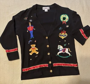 Westbound PETITES “Ugly” Christmas Sweater Size S Cardigan Colorful Appliqués - Picture 1 of 17