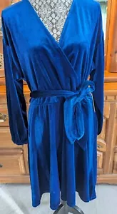 NWT ELOQUII Royal Blue Velvet Dolman Sleeve Wrap Dress Belted Size 16 - Picture 1 of 8