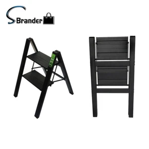 Portable 2 Step Black  Ladder Folding Safety Non Slip Small Stool Ladders - Picture 1 of 9