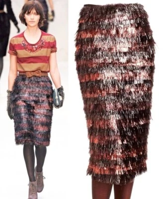 Falda Burberry Prorsum flecos metálicos pieza de pasarela W31 US12 IT46 $2395 RRP Foto 1 de 4