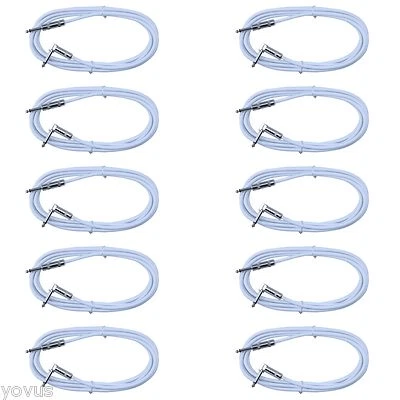 10 WHITE 6ft foot 1/4male right angle to straight shielded instrument cable cord - Image 1 of 2