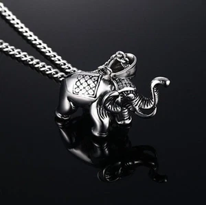 Men's Buddhist Amulet Stainless Steel Elephant Necklace Pendant Lucky Jewelry - Picture 1 of 5