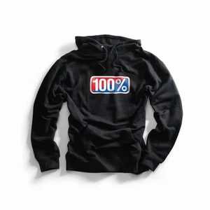 100% Classic Hooded Pullover Sweatshirt Black M - Picture 1 of 1
