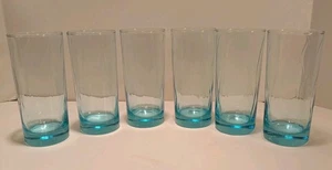 Set Of 6 Vintage Aqua Blue Wave Anchor Hocking Drink Glasses/Tumblers - Picture 1 of 11