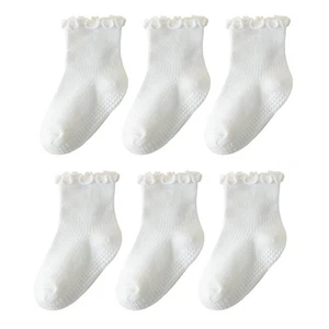 6 Pairs Toddler Ruffle Socks for Girls - Baby Grip Non Slip Cute Grippy Frilly - Picture 1 of 7