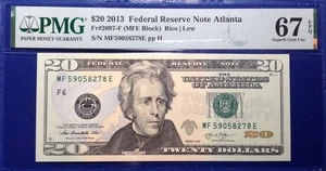 2013 $20 Federal Reserve Note Fr-2097-F Atlanta PMG67EPQ Superb Gem - Picture 1 of 2